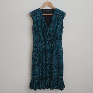 4/$20 Turquoise blue with black pattern ruffle bottom stretch sleeveless dress 6